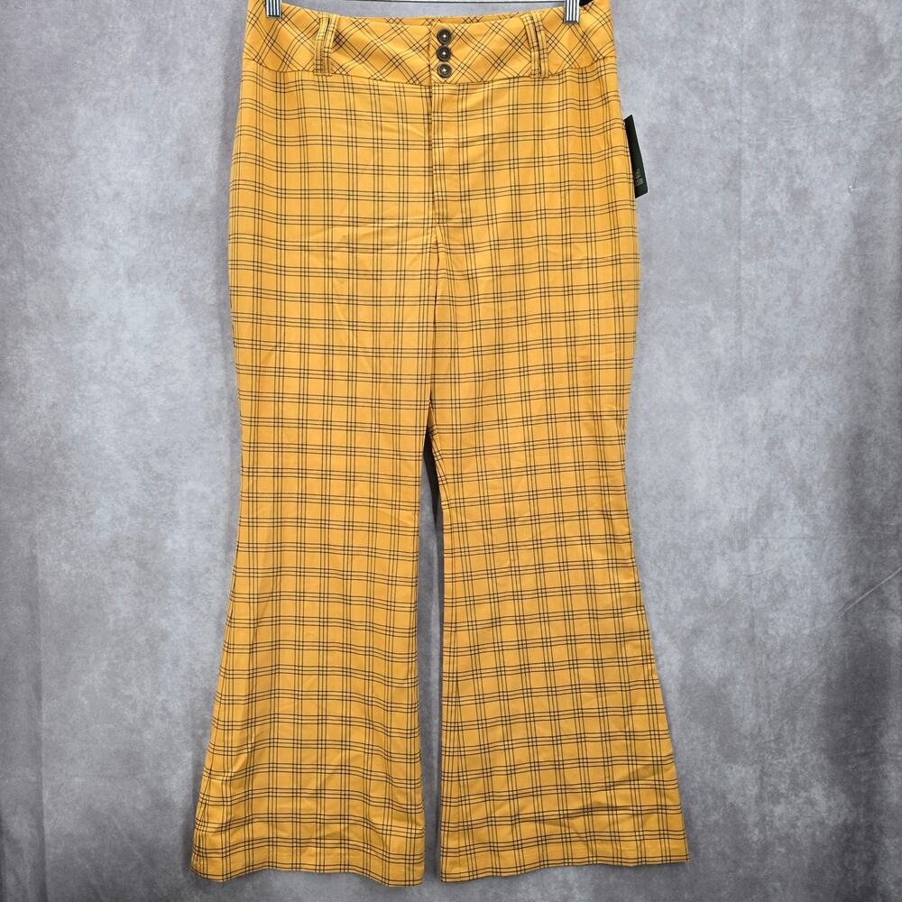 Wild Fable Yellow‎ Plaid Straight Boho Flare Wide Leg Dress Bottom Pants Plus 16